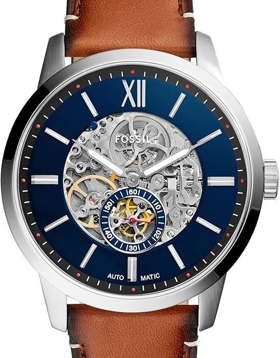 Fossil Men's Townsman Automatic Stainless Steel and Leather Two-Hand Skeleton Watch