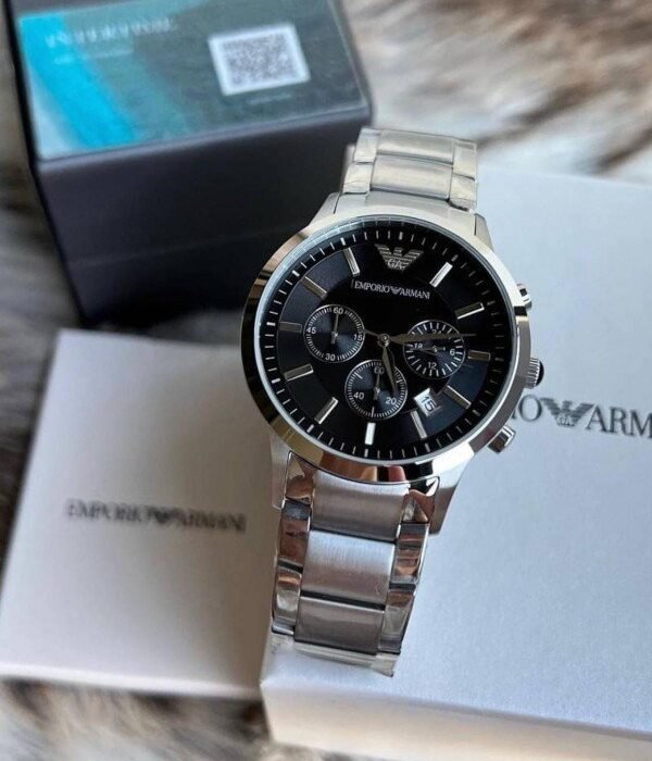 EMPORIO ARMANI STAINLESS STEEL SILVER CLASSIC WRIST WATCH
