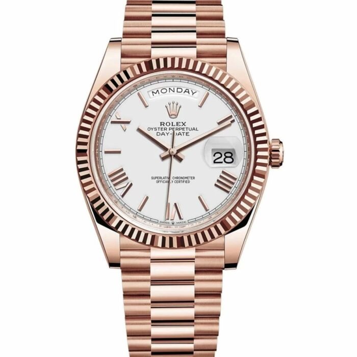 ROLEX DAY-DATE 40 PRESIDENTIAL FLUTED BEZEL WHITE DIAL WATCH (With Og Box)
