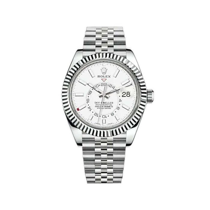 ROLEX SKY-DWELLER 42MM OYSTERSTEEL JUBILEE FLUTED BEZEL WHITE DIAL WATCH (With Og Box)