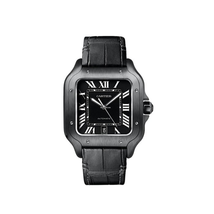CARTIER SANTOS DE LETHER BLACK WRIST WATCH