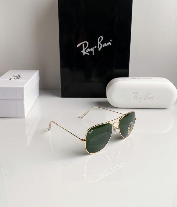 Branded Rb Gold Green Aviator Sunglasses (With Original Kit)