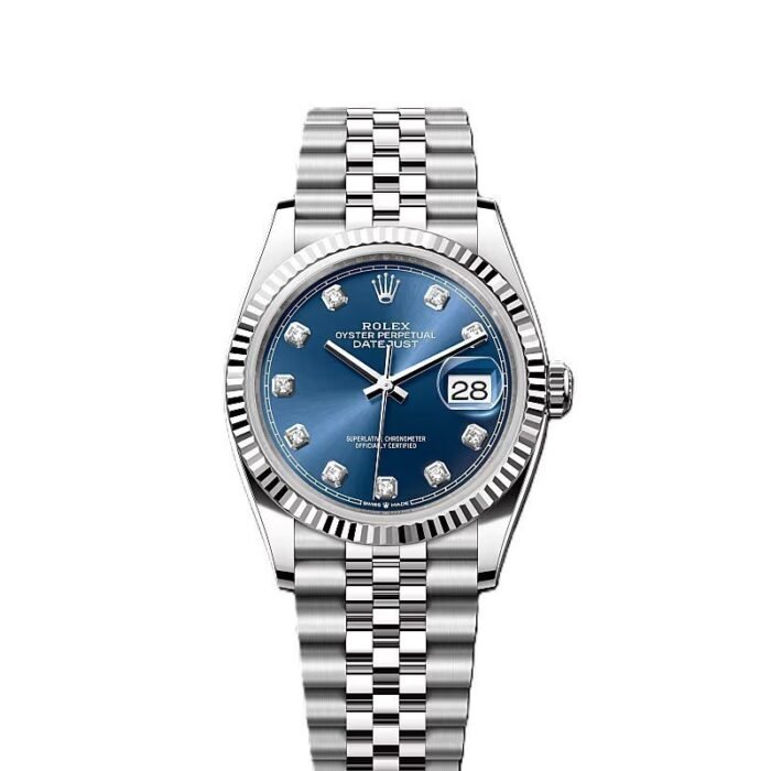 Rolex Date just 41 bright blue, diamond-set (With Og Box)
