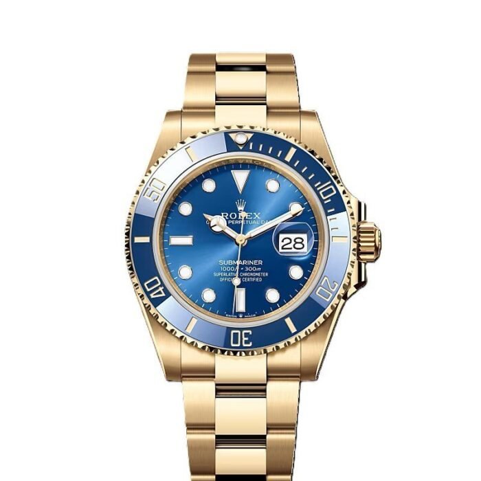 Rolex Submarine yellow gold and a blue dial date (With Og Box)